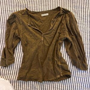 We The Free Olive Button-Up Shirt